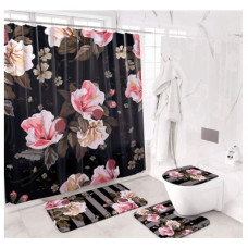 4 Piece Complete Floral Shower Curtain Set