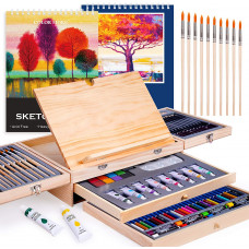 Paint Set,85 Piece Deluxe Wooden Art Set Crafts Drawing Painting Kit