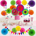 ZERODECO Party Decoration, 21 Pcs Multi-color Hanging Paper Fans, Pom Poms Flowers, Garlands String Polka Dot and Triangle Bunting Flags for Birthday Parties, Wedding Décor, Fiesta or Mexican Party