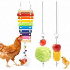 3 Packs Chicken Toys with 8 Metal Keys, Chicken Xylophone Toys for Hens, Chicken Mirror